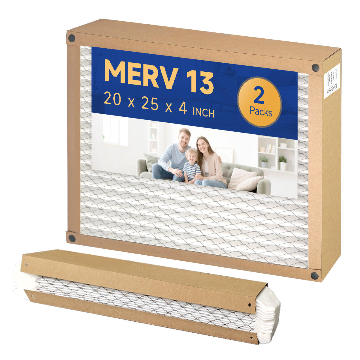 FLEXFILTER MERV 13 Air Filter 20x25x4 – 2 Pack | High-Efficiency Home HVAC Filter