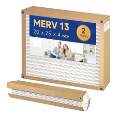 FLEXFILTER MERV 13 Air Filter 20x25x4 – 2 Pack | High-Efficiency Home HVAC Filter